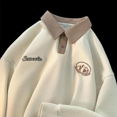 Polo krekls Vīriešu rudens Jauna kontrasta krāsa Apkakles džemperis Sieviešu Liela izmēra Garas Piedurknes Brīvi Pāris Ikdienas Topi