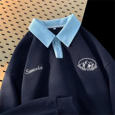 Polo krekls Vīriešu rudens Jauna kontrasta krāsa Apkakles džemperis Sieviešu Liela izmēra Garas Piedurknes Brīvi Pāris Ikdienas Topi