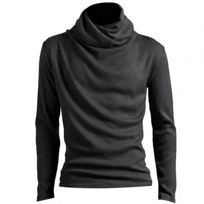 Elegantna muška jednobojna majica s dugim rukavima i ovratnikom s donjim dijelom, tanka majica kratkih rukava