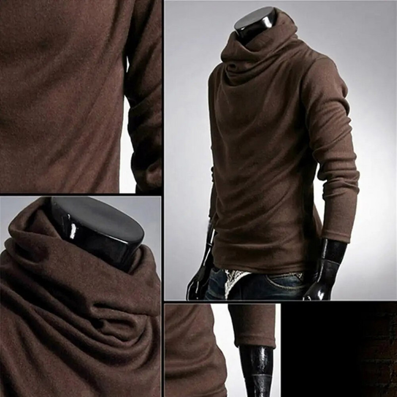 Elegantna muška jednobojna majica s dugim rukavima i ovratnikom s donjim dijelom, tanka majica kratkih rukava