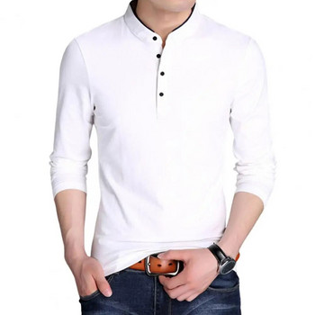 Ανδρικό μπλουζάκι μονόχρωμο μπλουζάκι με λαιμόκοψη λεπτή εφαρμογή Φθινοπωρινό μπλουζάκι χειμωνιάτικο βασικό εσώρουχο για καθημερινό ντύσιμο