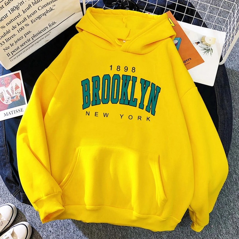 1898 Brooklyn New York trükitud naiste pusad Mood fliis kapuuts Loominguline Pullover Riietus Tänava lahtised dressipluusid naiste
