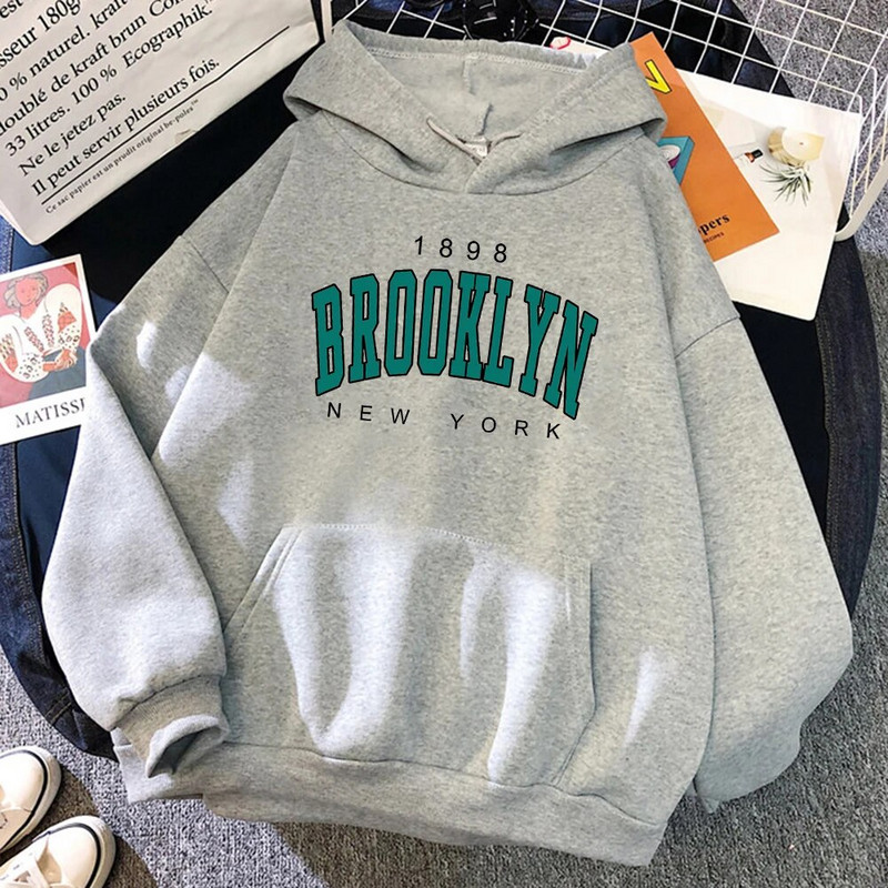 1898 Brooklyn New York trükitud naiste pusad Mood fliis kapuuts Loominguline Pullover Riietus Tänava lahtised dressipluusid naiste