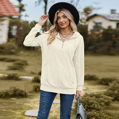 2023 m. Moteriški drabužiai Gobtuvai Rudeniniai moteriški drabužiai ilgomis rankovėmis, laisvi, moteriški megztiniai, megztiniai su gobtuvu, užtraukiami marškinėliai