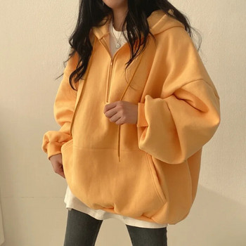 Γυναικεία φούτερ με κουκούλα Harajuku Φαρδιά μεγάλου μεγέθους μονόχρωμη επάνω μισή μπλούζα με φερμουάρ Γυναικεία παλτό με μακρυμάνικη τσέπη με κουκούλα 2023