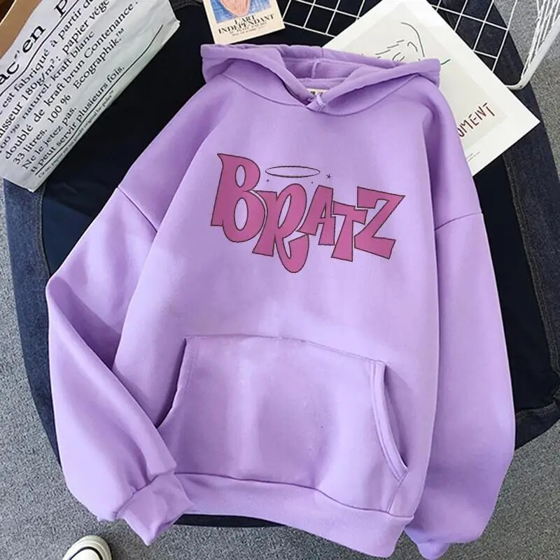 Bratz Letter Printed Plus Size με κουκούλα ανδρικό γυναικείο φούτερ με κουκούλα Hip hop μακρυμάνικο Streetwear Unisex Άνετα μπλουζάκια