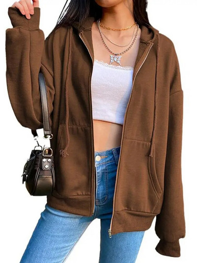 Rudens flīsa kapuce Vienkrāsains ar kapuci korejiešu modes džemperi ar garām piedurknēm augšpusi savelkamās kabatas brīvas rāvējslēdzēja aizdares melnas kapuces