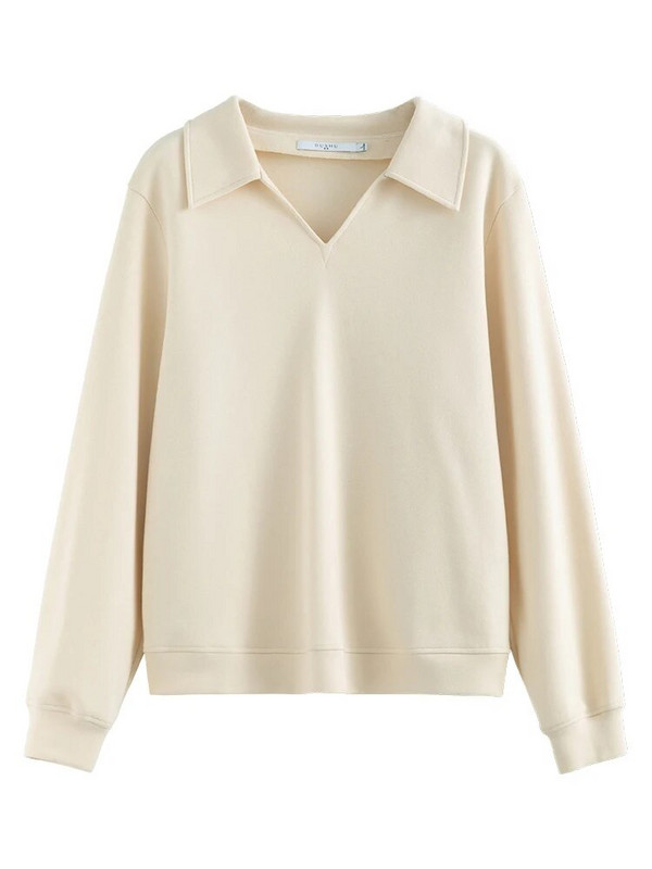 DUSHU sieviešu pulovers džemperis, melns sieviešu džemperis V veida kakla izgriezuma brīvi džemperi ar garām piedurknēm silti biezi, vispiemērotākie bēši ikdienas topi