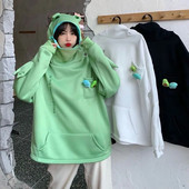 Sieviete Kawaii Frog Hoodies Džemperis Melns Zaļš Garām Piedurknēm Koreja Estētisks Sieviešu Ielu apģērbs Vintage Pāru Apģērbs