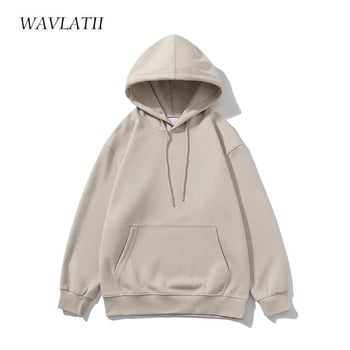 WAVLATII Γυναικεία νέα υπερμεγέθη Streetwear Hoodies Γυναικεία χακί λευκά συμπαγή μαλακά βαμβακερά μπλουζάκια casual σπορ με κουκούλα για το φθινόπωρο WH2276