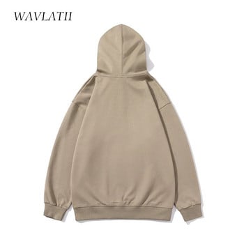 WAVLATII Γυναικεία νέα υπερμεγέθη Streetwear Hoodies Γυναικεία χακί λευκά συμπαγή μαλακά βαμβακερά μπλουζάκια casual σπορ με κουκούλα για το φθινόπωρο WH2276