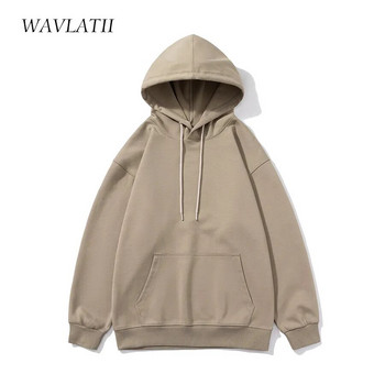 WAVLATII Γυναικεία νέα υπερμεγέθη Streetwear Hoodies Γυναικεία χακί λευκά συμπαγή μαλακά βαμβακερά μπλουζάκια casual σπορ με κουκούλα για το φθινόπωρο WH2276