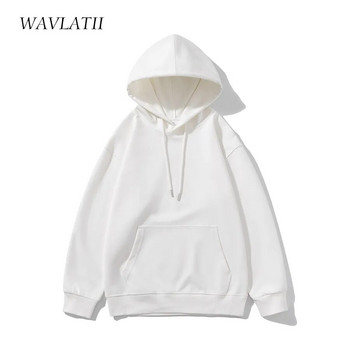 WAVLATII Γυναικεία νέα υπερμεγέθη Streetwear Hoodies Γυναικεία χακί λευκά συμπαγή μαλακά βαμβακερά μπλουζάκια casual σπορ με κουκούλα για το φθινόπωρο WH2276