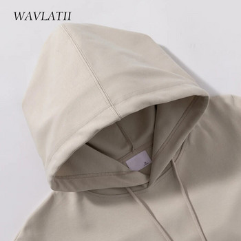 WAVLATII Γυναικεία νέα υπερμεγέθη Streetwear Hoodies Γυναικεία χακί λευκά συμπαγή μαλακά βαμβακερά μπλουζάκια casual σπορ με κουκούλα για το φθινόπωρο WH2276