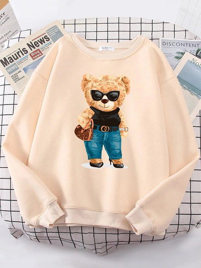 Fashion Teddy Bear Rich Hoody Women Street Soft Shoulder Drop Sweatshirt Fleece Warm Hoody hip hop Fit Comfortable Pullovers