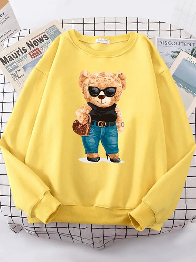 Divatos Teddy Bear Rich kapucnis női Street puha vállba ereszkedő pulóver Polár meleg kapucnis hip hop Fit kényelmes pulóverek