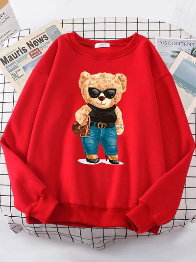 Divatos Teddy Bear Rich kapucnis női Street puha vállba ereszkedő pulóver Polár meleg kapucnis hip hop Fit kényelmes pulóverek