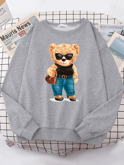 Divatos Teddy Bear Rich kapucnis női Street puha vállba ereszkedő pulóver Polár meleg kapucnis hip hop Fit kényelmes pulóverek