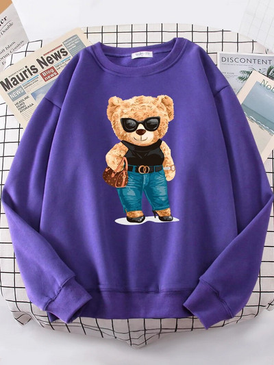 Divatos Teddy Bear Rich kapucnis női Street puha vállba ereszkedő pulóver Polár meleg kapucnis hip hop Fit kényelmes pulóverek
