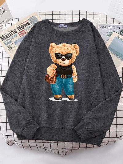Divatos Teddy Bear Rich kapucnis női Street puha vállba ereszkedő pulóver Polár meleg kapucnis hip hop Fit kényelmes pulóverek
