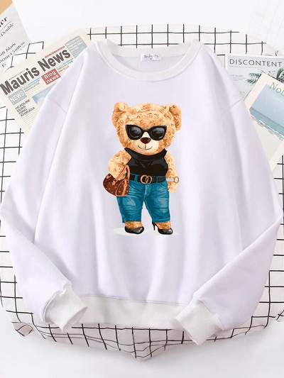Divatos Teddy Bear Rich kapucnis női Street puha vállba ereszkedő pulóver Polár meleg kapucnis hip hop Fit kényelmes pulóverek