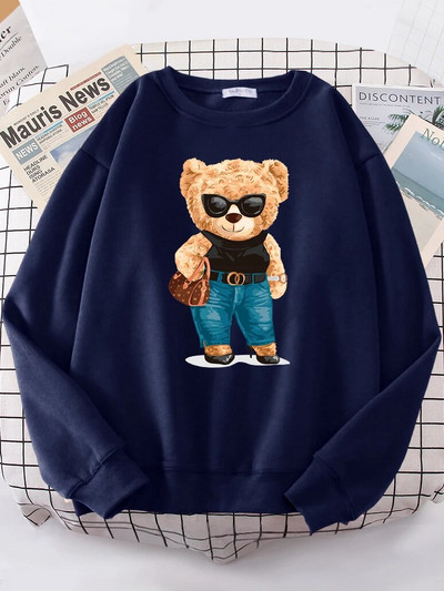 Divatos Teddy Bear Rich kapucnis női Street puha vállba ereszkedő pulóver Polár meleg kapucnis hip hop Fit kényelmes pulóverek