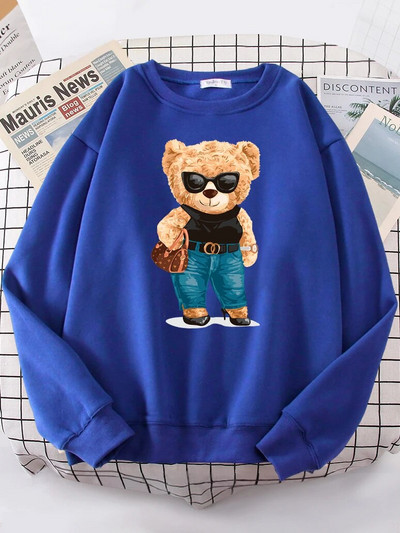 Divatos Teddy Bear Rich kapucnis női Street puha vállba ereszkedő pulóver Polár meleg kapucnis hip hop Fit kényelmes pulóverek
