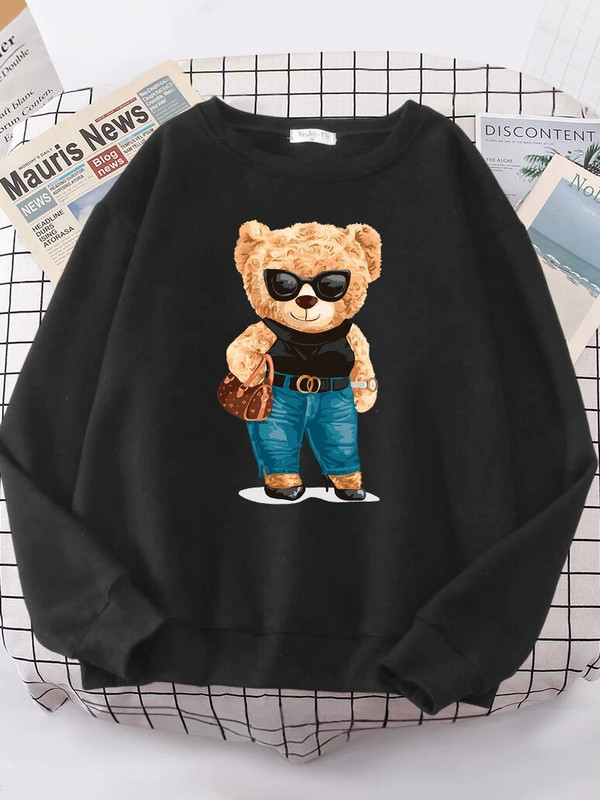 Divatos Teddy Bear Rich kapucnis női Street puha vállba ereszkedő pulóver Polár meleg kapucnis hip hop Fit kényelmes pulóverek