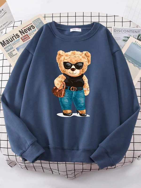 Divatos Teddy Bear Rich kapucnis női Street puha vállba ereszkedő pulóver Polár meleg kapucnis hip hop Fit kényelmes pulóverek