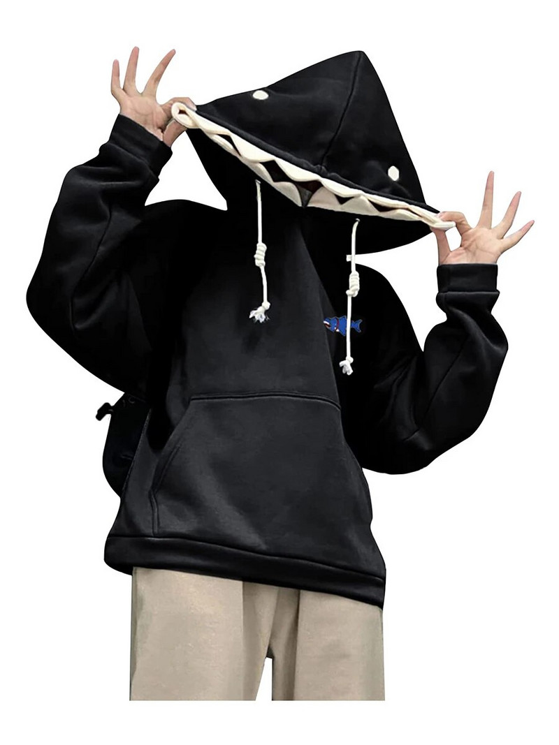 Ženska slatka majica s kapuljačom s kapuljačom dugih rukava Kawaii pulover u obliku životinjskog morskog psa s kapuljačom Prevelike estetske majice za tinejdžere