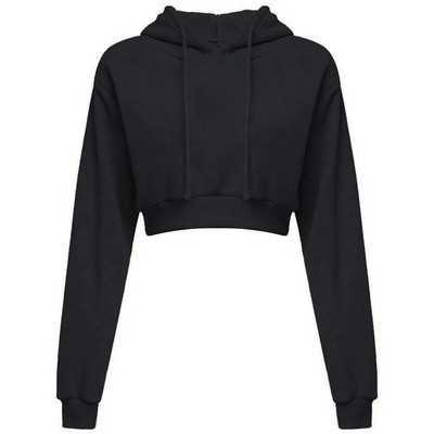 Rudens sieviešu džemperis ar kapuci Lielizmēra gadījuma sieviešu kapuces Modes Solid Femme Crop Tops ar garām piedurknēm ar augstu vidukli