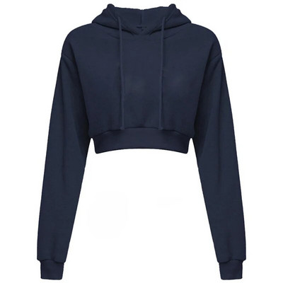 Rudens sieviešu džemperis ar kapuci Lielizmēra gadījuma sieviešu kapuces Modes Solid Femme Crop Tops ar garām piedurknēm ar augstu vidukli