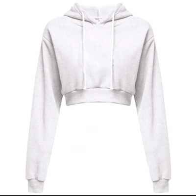 Rudens sieviešu džemperis ar kapuci Lielizmēra gadījuma sieviešu kapuces Modes Solid Femme Crop Tops ar garām piedurknēm ar augstu vidukli