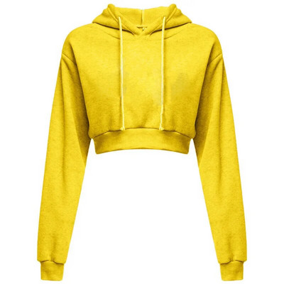Rudens sieviešu džemperis ar kapuci Lielizmēra gadījuma sieviešu kapuces Modes Solid Femme Crop Tops ar garām piedurknēm ar augstu vidukli