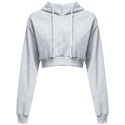 Rudens sieviešu džemperis ar kapuci Lielizmēra gadījuma sieviešu kapuces Modes Solid Femme Crop Tops ar garām piedurknēm ar augstu vidukli
