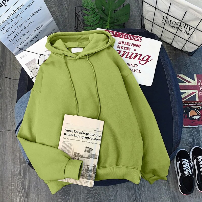 ZuoLunOuBa Őszi téli női alkalmi egyszínű kapucnis pulóver Polár hosszú ujjú pulóver bézs bő felsők Női kabát