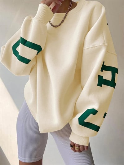 Puloru ülisuured pullovertopid naistele sügistalv vabaaja tänavarõivad, kirjad, pikkade varrukatega kampsunid, lahtised topid