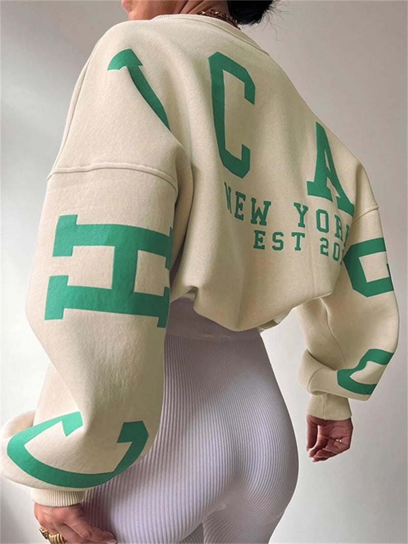 Puloru ülisuured pullovertopid naistele sügistalv vabaaja tänavarõivad, kirjad, pikkade varrukatega kampsunid, lahtised topid