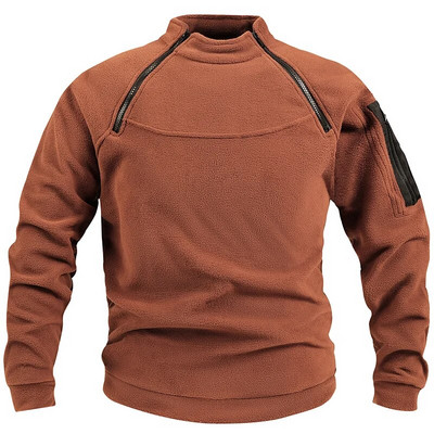 Ziemas vīriešu militārais džemperis, vilnas rāvējslēdzējs, džemperis Modes vīriešu vienkrāsains, brīvs jēra gaļas biezs jaka Vīriešu apģērbs ielas apģērbs