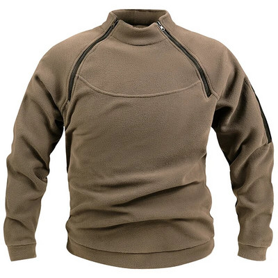 Ziemas vīriešu militārais džemperis, vilnas rāvējslēdzējs, džemperis Modes vīriešu vienkrāsains, brīvs jēra gaļas biezs jaka Vīriešu apģērbs ielas apģērbs