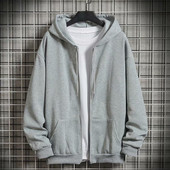 Vīriešu džemperis ar kapuci ziemas mētelis ar rāvējslēdzēju termokrekla cepure ar vairākām kabatām lielizmēra brīvi pieguļoša, moderna daudzpusīga