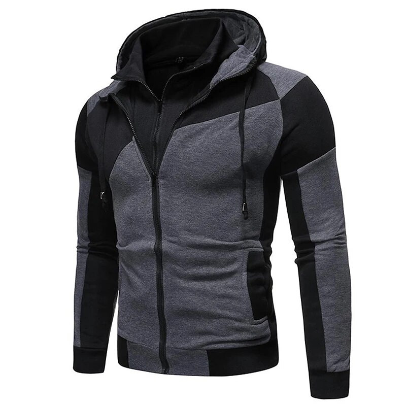 Vyriška sportinė apranga su gobtuvu žieminė laisvalaikio dygsniuota dviguba užtrauktukas šilta sportinė apranga su gobtuvu kasdieninė nešioti juoda ir balta