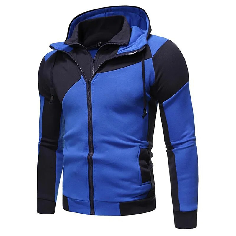 Vyriška sportinė apranga su gobtuvu žieminė laisvalaikio dygsniuota dviguba užtrauktukas šilta sportinė apranga su gobtuvu kasdieninė nešioti juoda ir balta