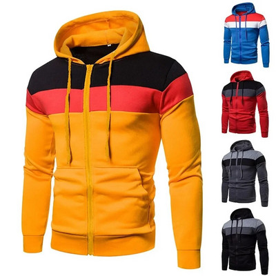 Мъжки цветни блокове Slim Fit Athleisure пачуърк жилетка с качулка Есенно и зимно модно дизайнерско облекло 5 цветни суичъри