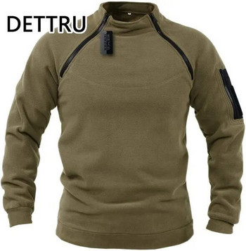 Мъжки Streetwear Военен суичър Полар Зимен пуловер с цип Модно мъжко едноцветно свободно агнешко дебело яке Мъжко облекло