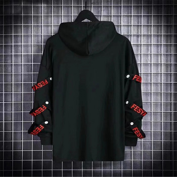 Φθινοπωρινό ανδρικό φούτερ με κουκούλα Casual μαύρο μπλουζάκι με κουκούλα Techwear Hip Hop Harajuku Patchwork Japanese Streetwear Ανδρικά 3XL