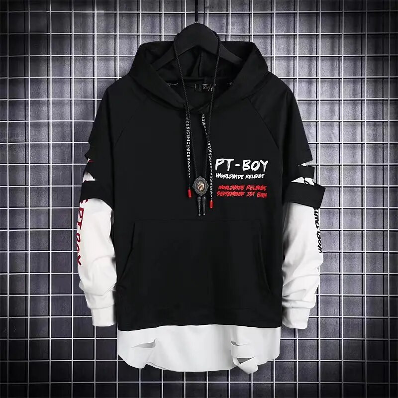 Hanorac de toamnă pentru bărbați Hanorac casual negru Topuri Techwear Hip Hop Harajuku Patchwork japonez Streetwear Bărbați 3XL