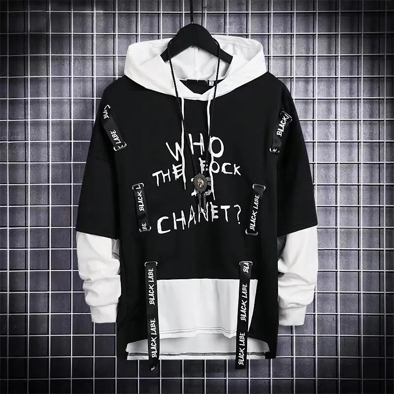 Hanorac de toamnă pentru bărbați Hanorac casual negru Topuri Techwear Hip Hop Harajuku Patchwork japonez Streetwear Bărbați 3XL
