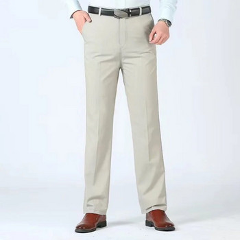Летни тънки есенни дебели 100% памучни прави панталони Мъжки широки панталони Бизнес едноцветно сиво каки Ежедневни маркови дрехи