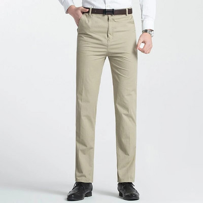 Vasaras plānas rudens biezas 100% kokvilnas taisnas uzvalka bikses Vīriešu brīvas bikses Biznesa vienkrāsains pelēks Khaki ikdienas zīmola apģērbs